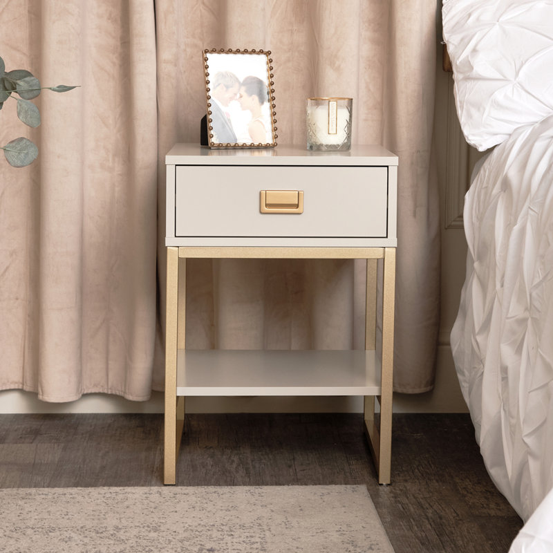 Adli 57.5cm W Iron Bedside Table, Cream