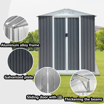 Remise de toit Apex grise de 6 pi x 4 pi avec cadre de base - Améliorez votre espace de vie extérieur et offre un espace de rangement pratique pour les articles de jardin