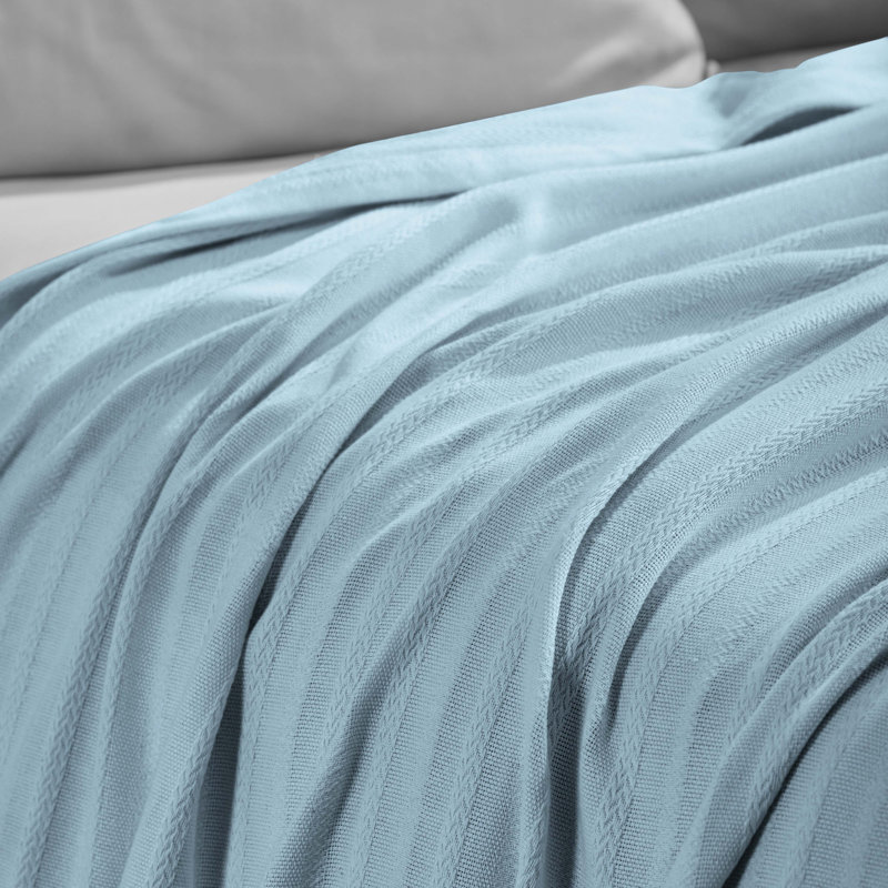 Couverture à rayures jacquard 100% coton Superior Clara, Lit simple, Bleu pâle