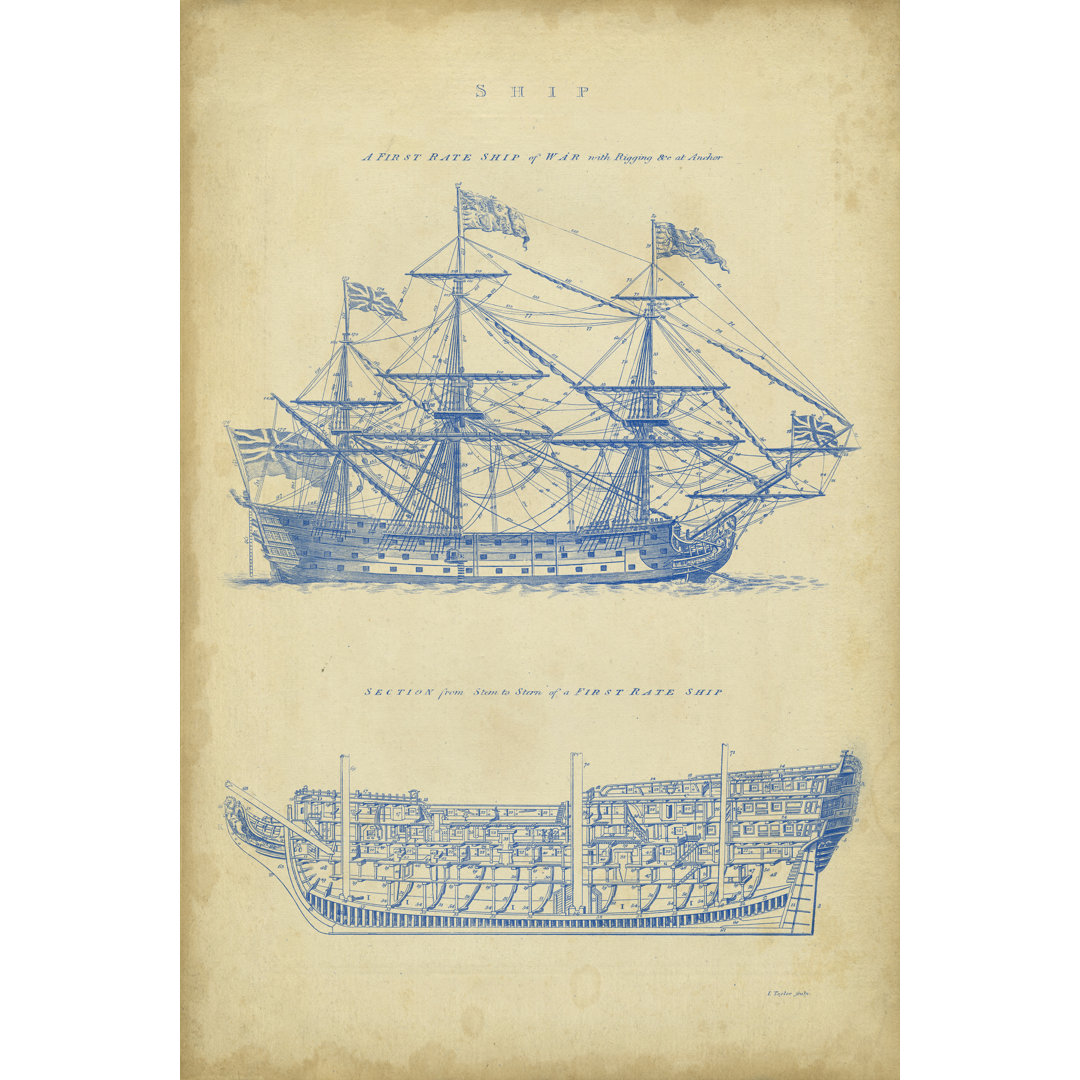 Leinwandbild Vintage Ship Blueprint von George Chambers