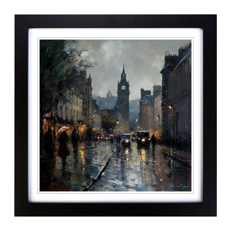 City Of Edinburgh Impressionism - Single Picture Frame Print on Wood, Black