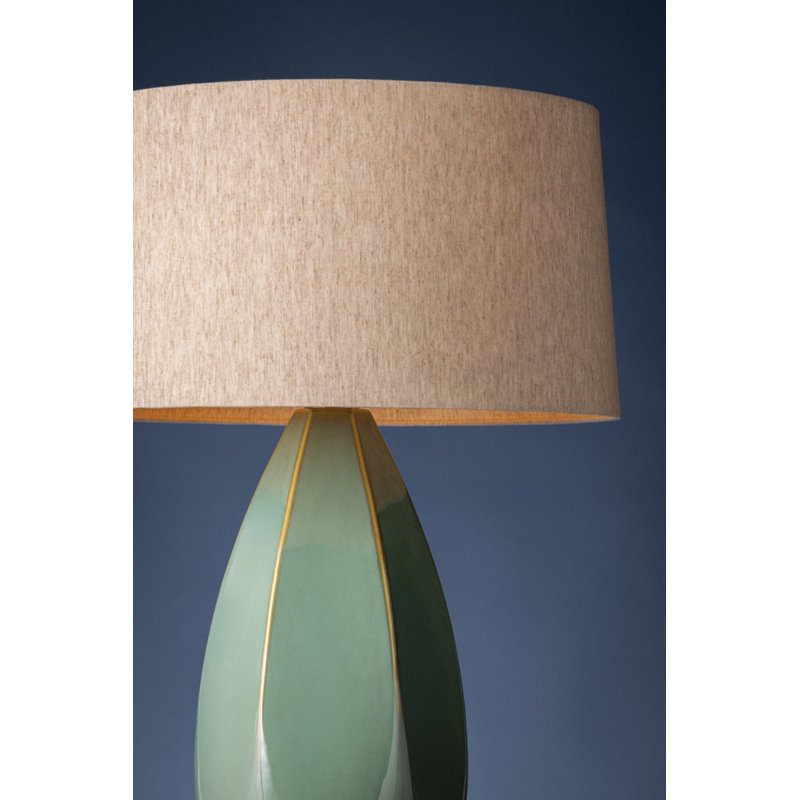 Colwyn Table Lamp in Aged Brass and Ceramic Dove White, Green, Green