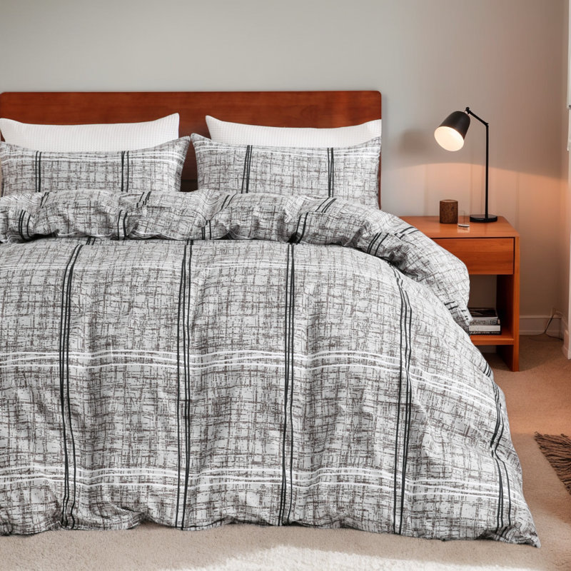 Dailynap Simple Checkered Black And White Bedding Set, King Duvet Cover + 2 Pillowcases