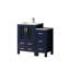 36 po Meuble-lavabo simple bleu marine avec cinq tiroirs, robinet et surface à gratter bleu, plateau en céramique