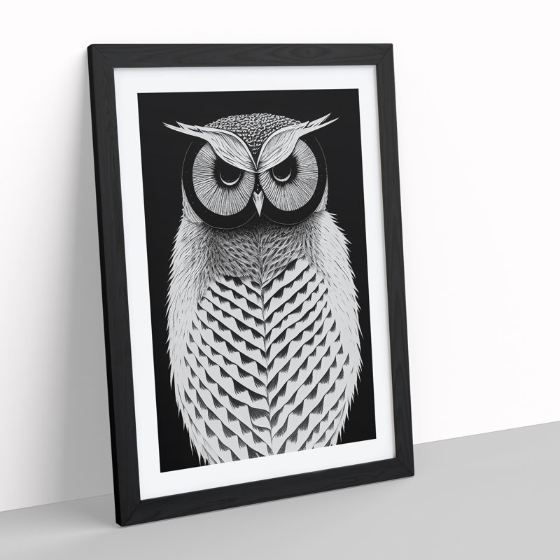 Monochrome Owl - Single Picture Frame Print, Black, 34cm H x 25cm W x 2cm D
