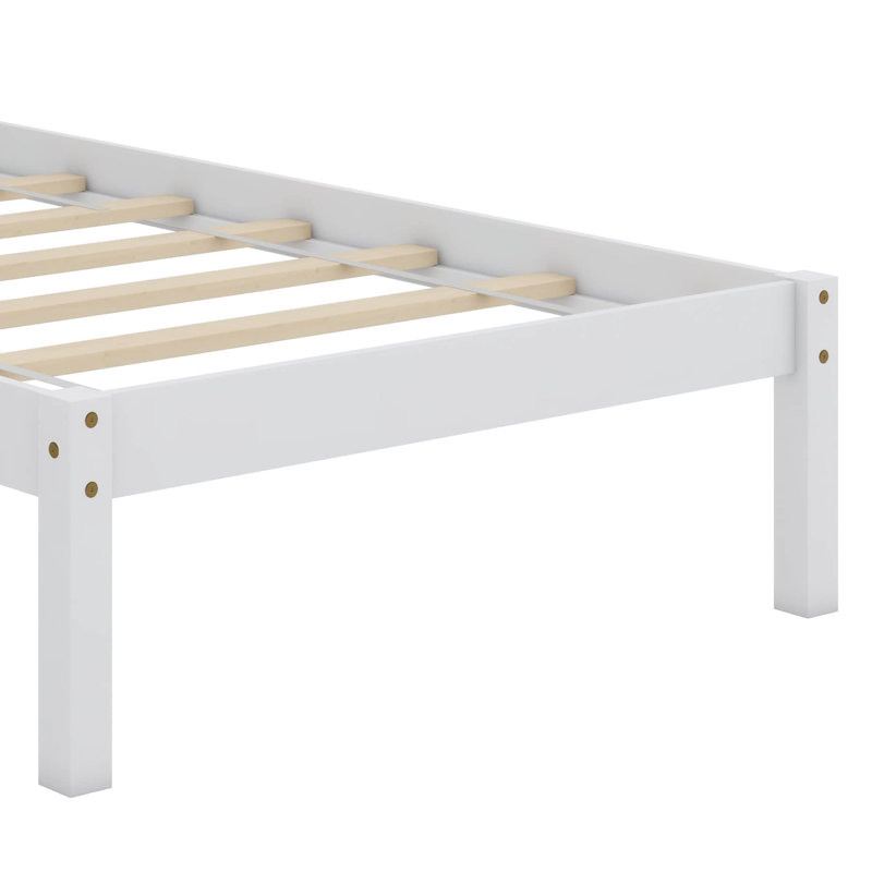 Base de lit plateforme avec tête de lit et lattes en bois, Blanc