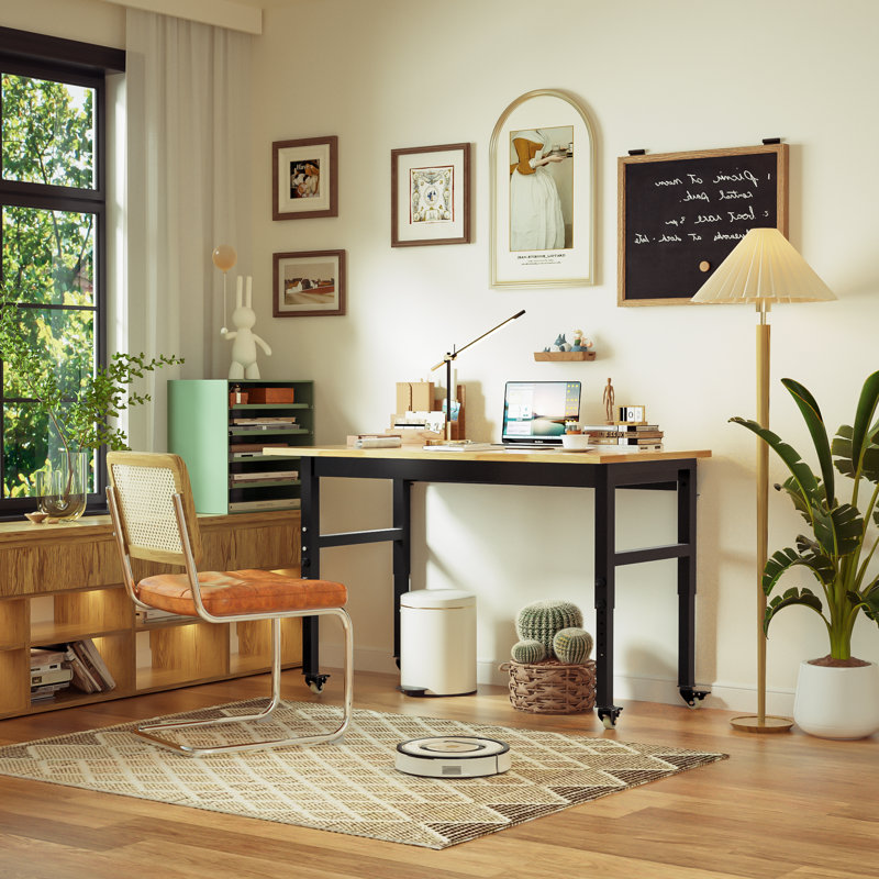 Warre 60'' W Solid Wood Top Height-Adjustable Workbench with Wheels, 39.5" H x 60" W x 24" D