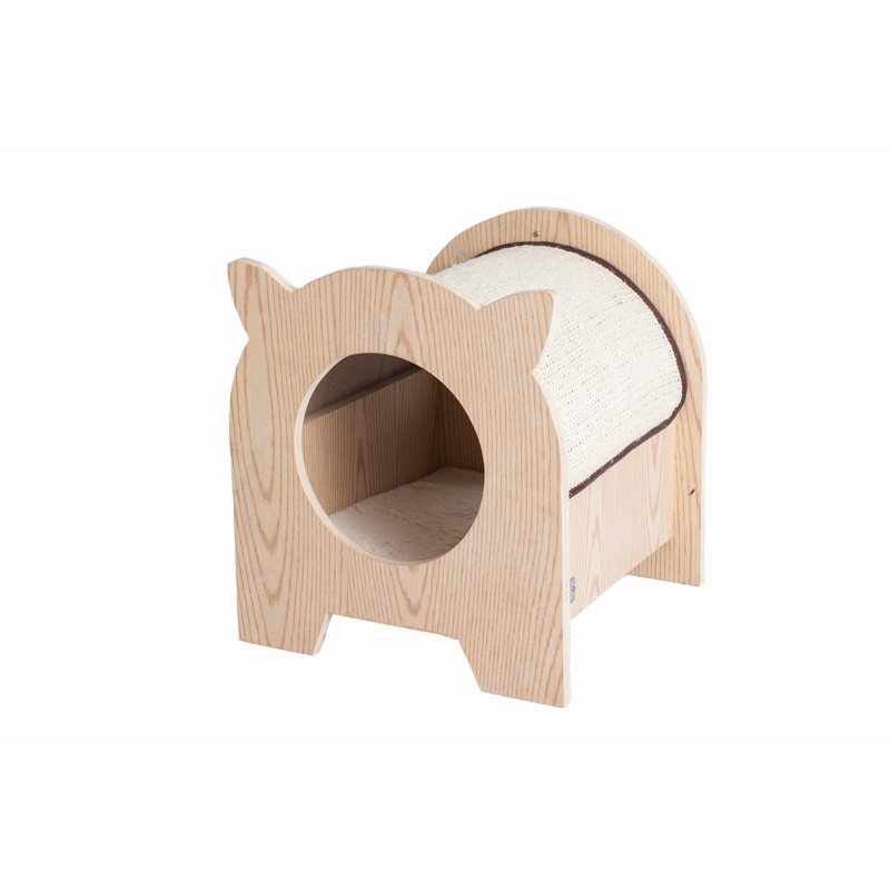 16'' Natural Wood and Sisal Cat Hideaway with Soft Pad