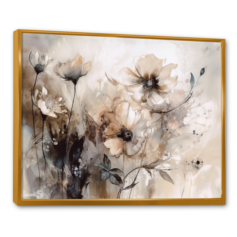 Impressions florales délicates et chaudes - décoration murale florale, H 24 po x l 32 po, Reproduction avec cadre flottant