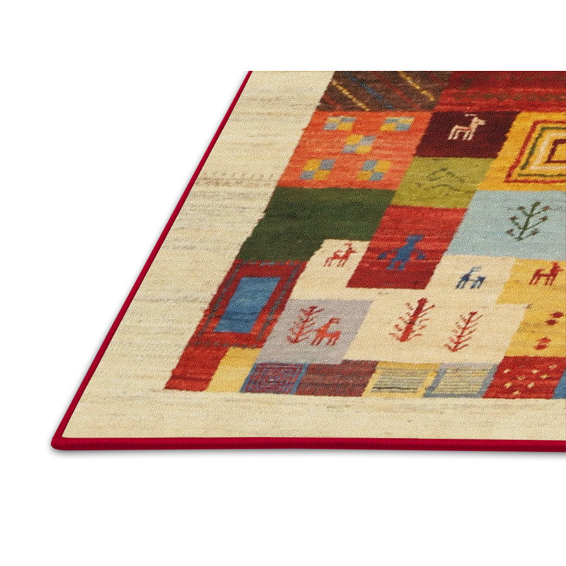 Tapis beige/vert/rouge contemporain, Rectangle 8 pi x 10 pi
