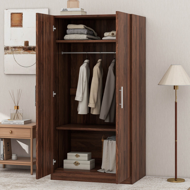 2-Door Wooden Wardrobe Armoire With 3 Storage Shelves