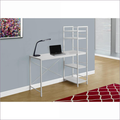 Bureau d'ordinateur 48 po avec tablettes de rangement, stratifié blanc | Blanc | Panneau de fibres à densité moyenne