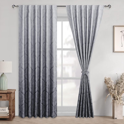 2 Panels Back Tab Ombre Room Darkening for Bedroom - Damask Design Thermal Insulted Window Drapes with Tiebacks Light Blocking Curtains for Living Room
