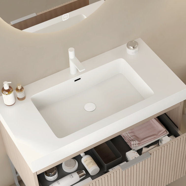 36" Integrated Rectangular Undermount Acrylic Basin Without Drain And Faucet, White