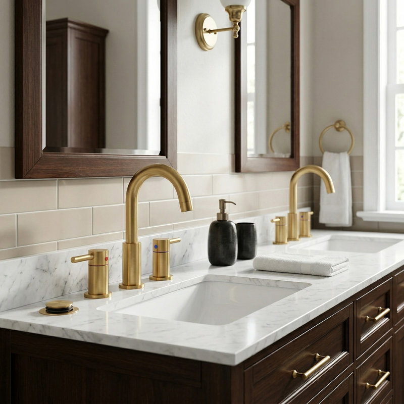 Widespread 2-handle Bathroom Faucet with Drain Assembly, Gold