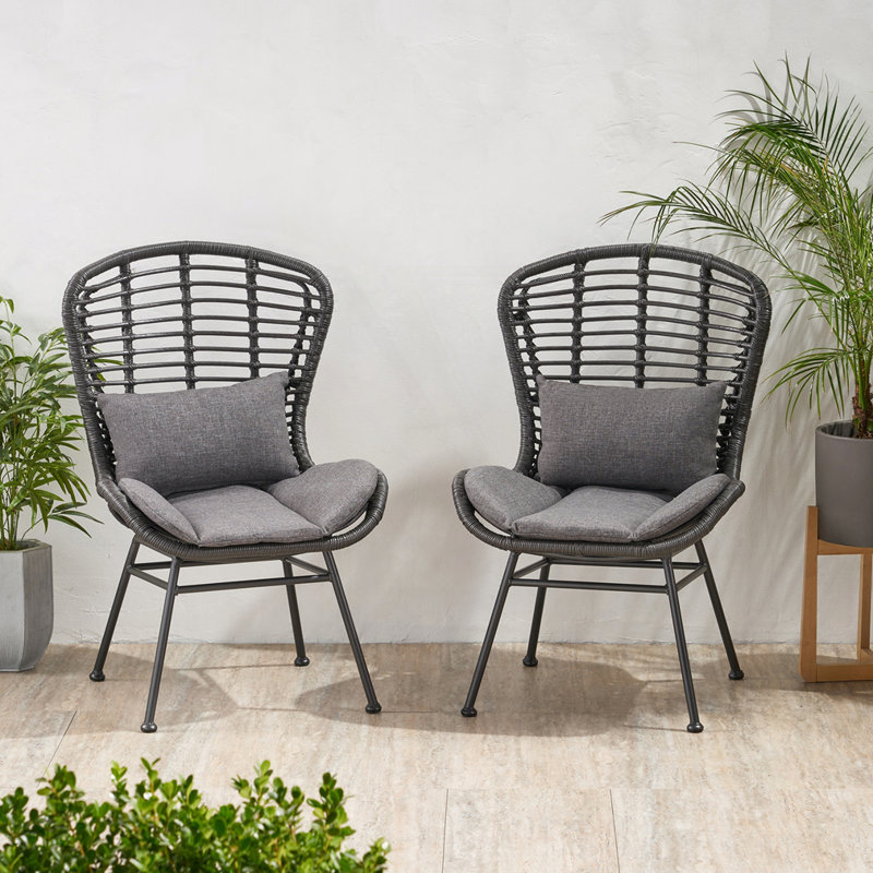 Chaise de patio avec coussins (ensemble de 2), Coussin gris / cadre gris