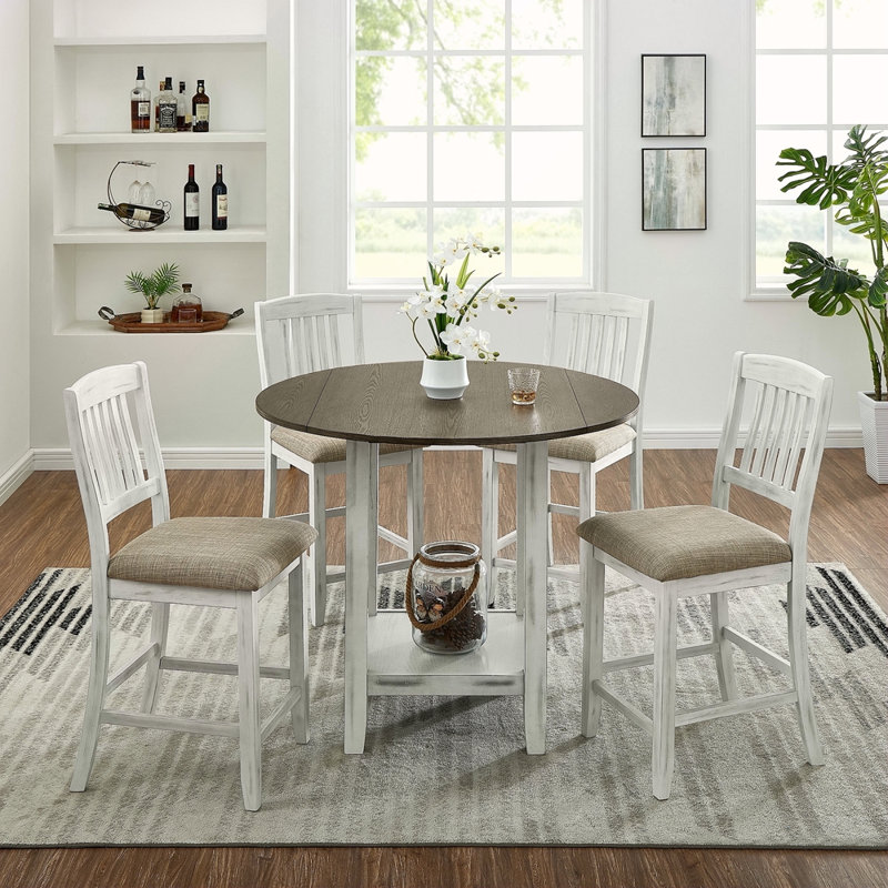 Table de salle à manger pliable à rallonge avec espace de rangement, table de salle à manger pour 4 personnes avec 4 chaises, convenant aux petits restaurants et aux salons, peu encombrante, en bois massif