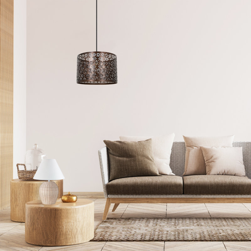Marrakech Designed Pendant Light Shade with Floral Decoration, Bronze, 19cm H x 29cm W x 29cm D