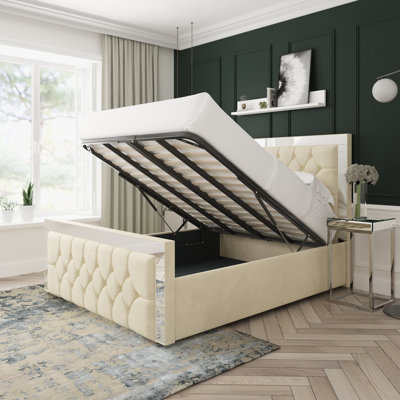 Sage Plush Velvet Upholstered Ottoman Bed Frame