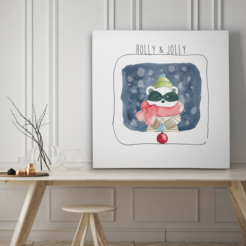 Raton laveur de Noël - art sur toile, H 40 po x l 40 po x P 1,5 po, Toile tendue