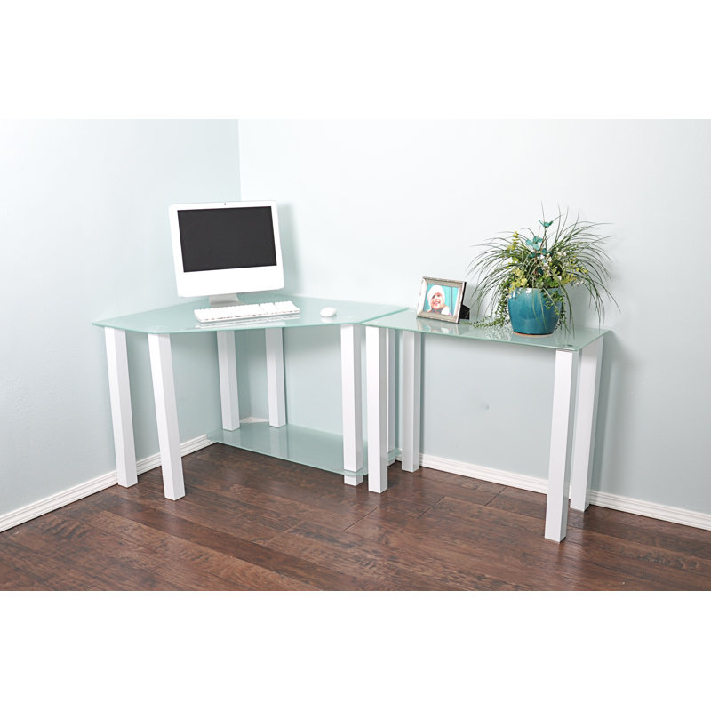 Cerritos Corner Glass Top Metal Base Writing Desk