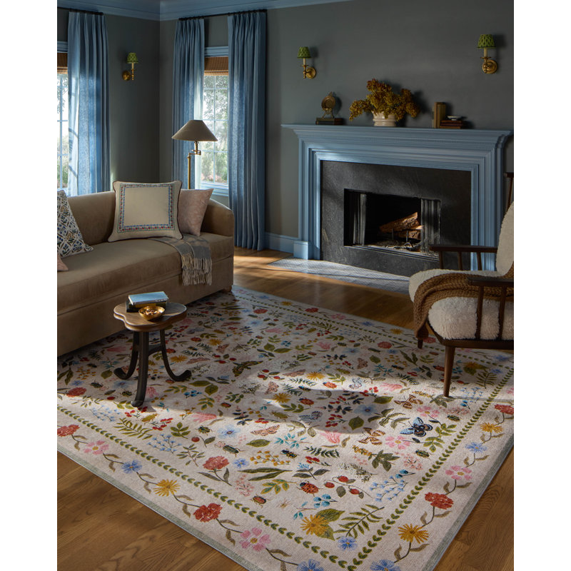 Tapis crème Rifle Paper Co. x Loloi, Rectangle 3 pi 9 po x 5 pi 9 po