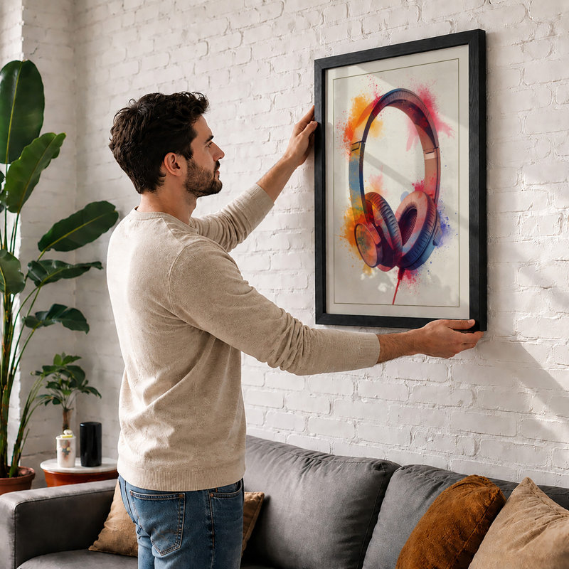 Headphones in Colour Modern - Framed Print, Unframed, A1 - 84.1 x 59.4 cm