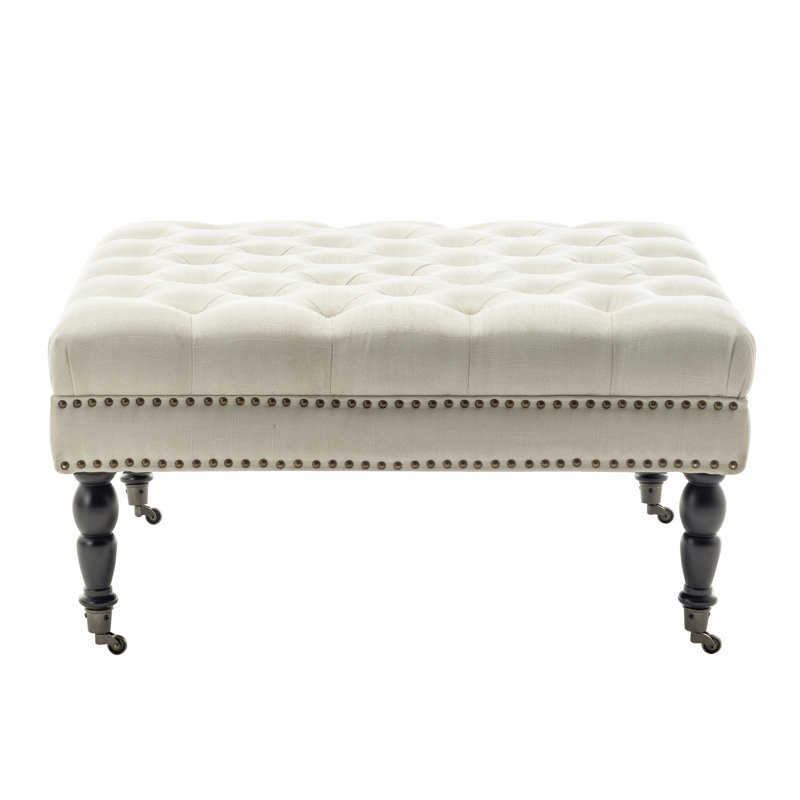 Inwood Square Cocktail Ottoman with Wheels, Beige Polyester Blend