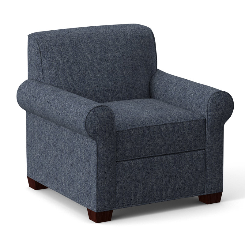 Finn Upholstered Armchair, Empire Mahogany, Connelly Blue Jay