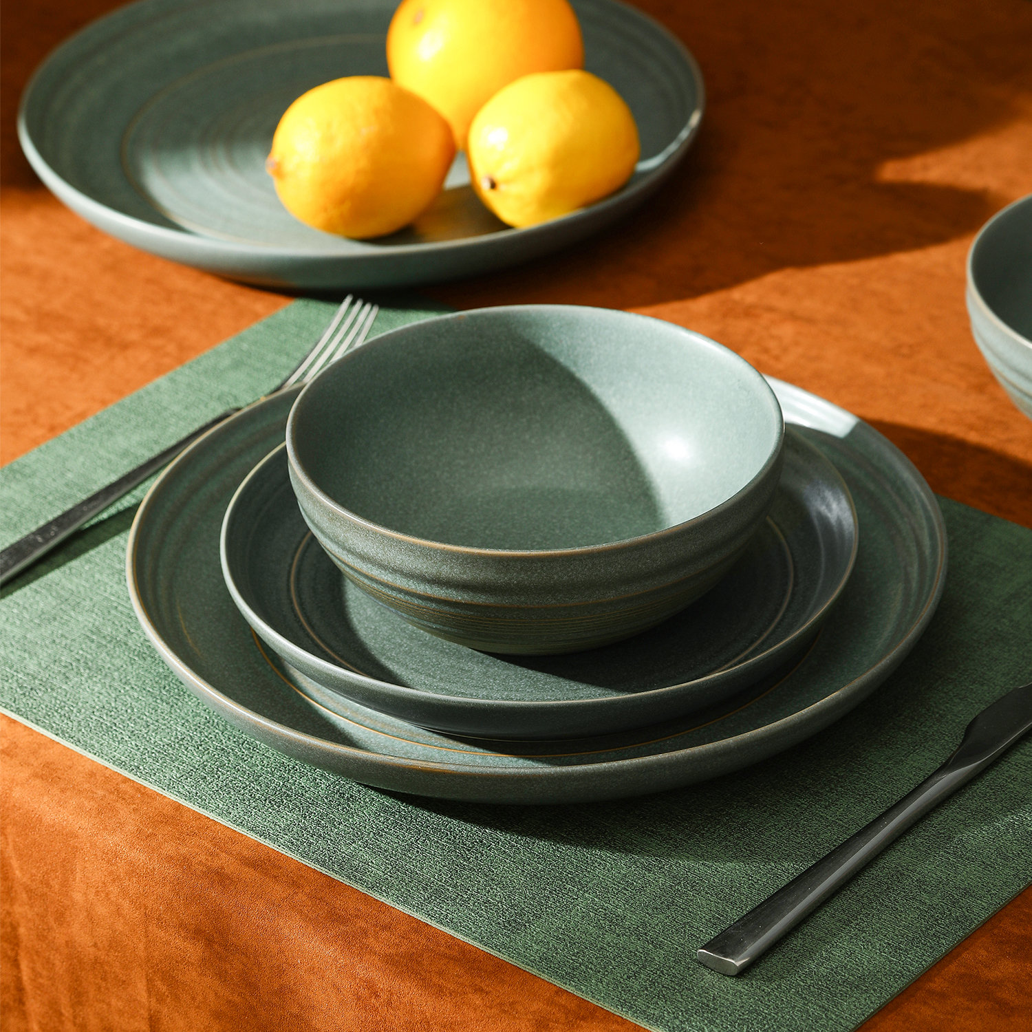 Elio Stoneware Dinnerware Set, Green