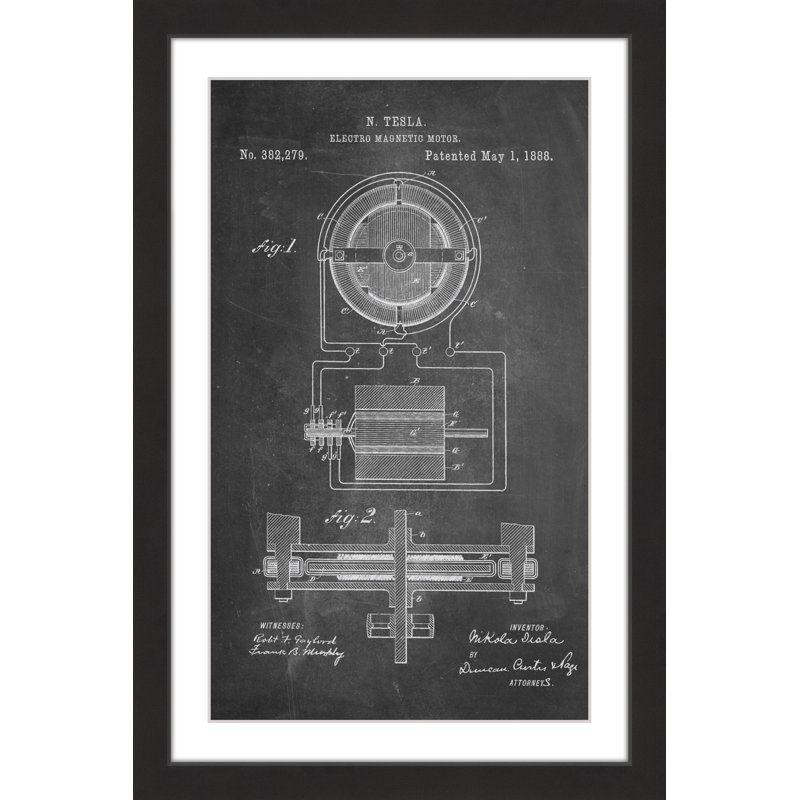 « tesla motor 1888 craie » par steve king, reproduction d’art encadrée, H 36 po x l 24 po x P 1,5 po