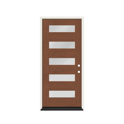 R400 Series Prehung Fiberglass 36 in. x 80 in. Left Hand Inswing Autumn Wheat Modern 5-Lite Frosted Glass