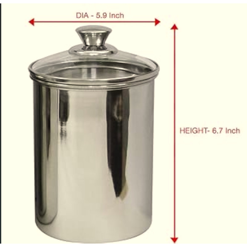 Contenant alimentaire en acier inoxydable avec couvercle en verre trempé pour comptoir de cuisine, café, thé, noix | Finition miroir brillant | 2 pte