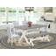 L'ensemble de salle à manger 6 pièces comprend une table de salle à manger rectangulaire avec des pieds en X et 4 chaises Parson en tissu bleu bébé avec un banc, finition en lin blanc-986784949-986903575-986903594