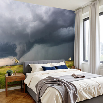 Peel and Stick Wallpaper 144" W x 100" H Modern Self Adhesive Wall Mural for Bedroom Tornado beneath thunderstorm