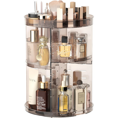 Organisateur de maquillage rotatif à 360 ° avec fentes pour le rouge à lèvres et couches réglables, rangement à cosmétiques rotatif pour meuble-lavabo, salle de bain ou bureau, organisateur de soins de la peau de grande capacité avec base antidér