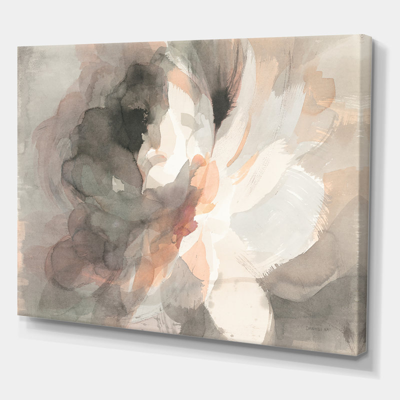 Peinture florale abstraite sur toile gris pivoine, H 36 po x l 46 po x P 1,5 po
