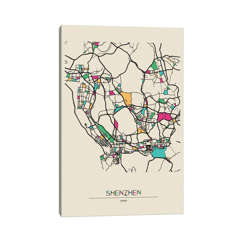 Shenzhen, China Map by Ayse Deniz Akerman - Wrapped Canvas Gallery-Wrapped Canvas Giclée, 101.6 cm H x 66.04 cm W x 1.91 cm D