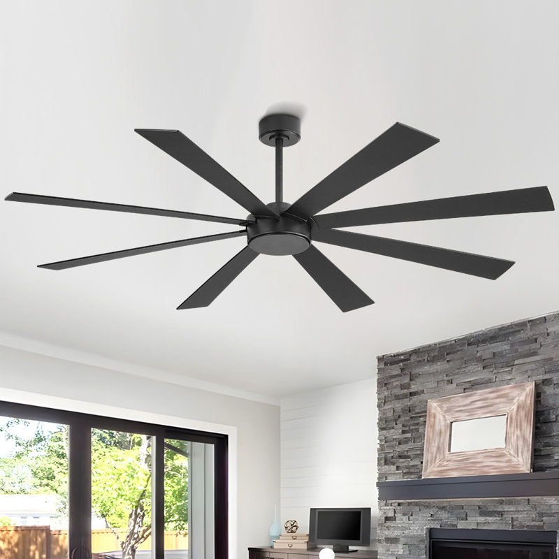72 po Ventilateur de plafond 8 pales à double face noir et bois flottant avec télécommande DC, noir mat, Noir, Noir et gris