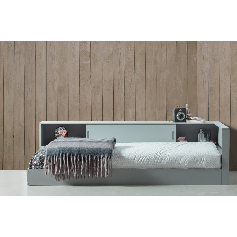 Connect Solid Wood Storage Bed, Concrete Grey