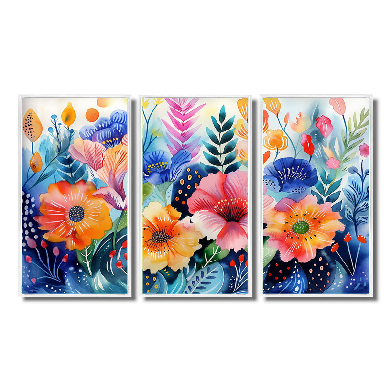 Fleurs roses bleues sous l'eau II - ensemble d'art mural botanique, H 32 po x l 48 po x P 1 po