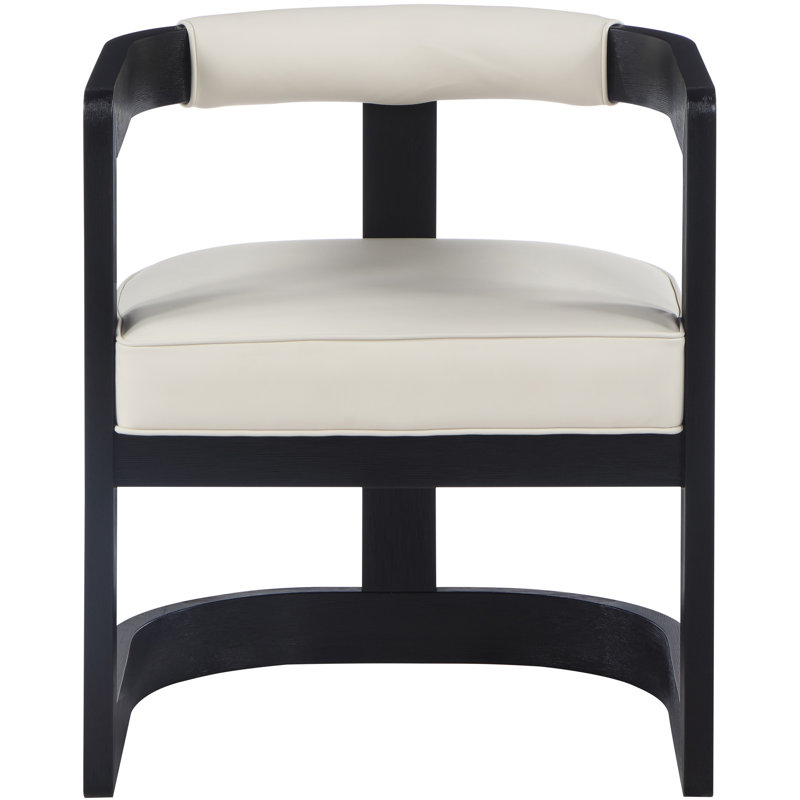 19.3'' H Upholstered Armchair, Black Wire Brush, Cream Vegan Leather