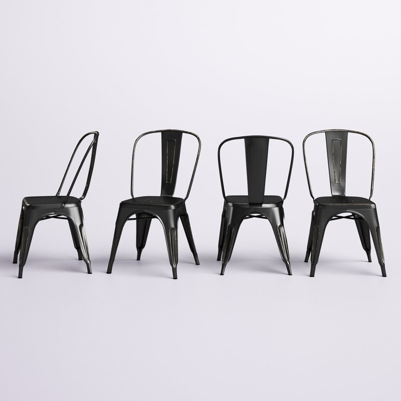 Borowski 17.7'' H Metal Stacking Side Chair, Black/Gold