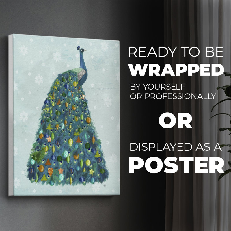 Arbre de Noël Christmas Peacock - impression sur toile seulement - NON CADRE, H 18 po x l 12 po