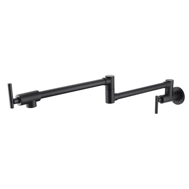 Matte Black Wall Mount Pot Filler Faucet, Brass, Double Handles Offer Smooth Water Flow, Arm, Corrosion Coated Finish Mounted Surface