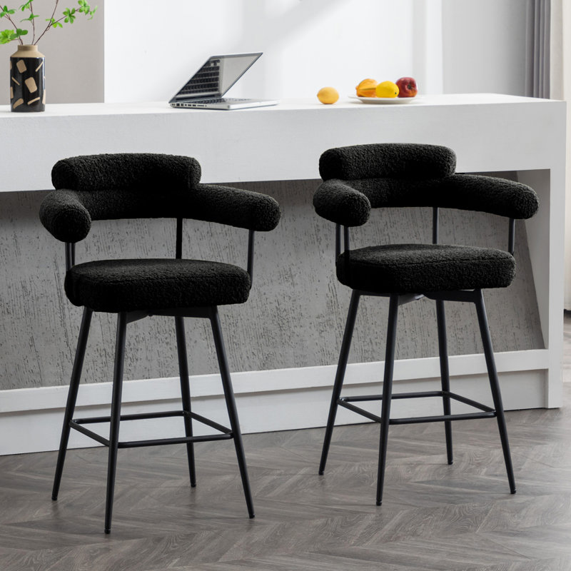 Kiylan Swivel 26.7" Counter Stool, Sherpa Black