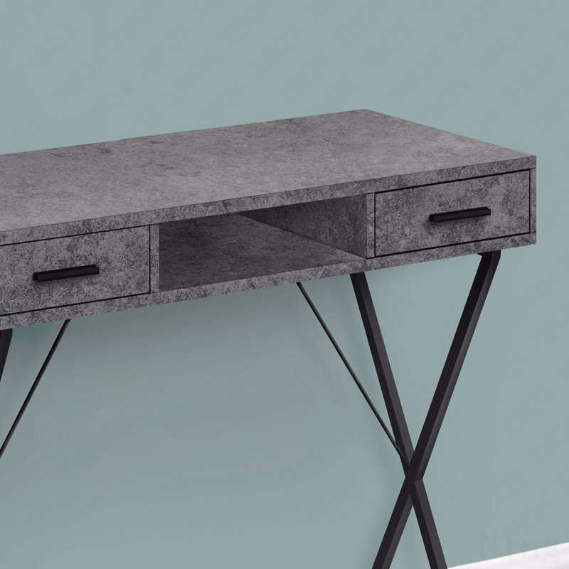 Bureau d'ordinateur, bureau personnel, ordinateur portable, installation à gauche, à droite, tiroirs de rangement, L 42 po, bureau, stratifié gris, métal noir, contemporain, moderne