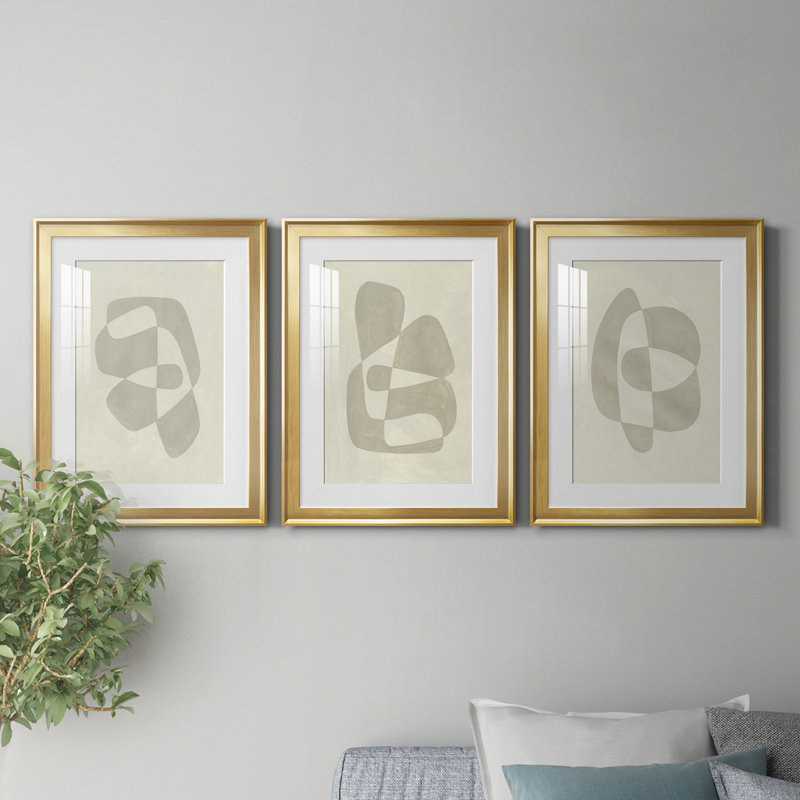 Soft Shape I - Ensemble de 3 cadres photo, Cadre doré, H 24,5 po x l 55,5 po x P 1 po
