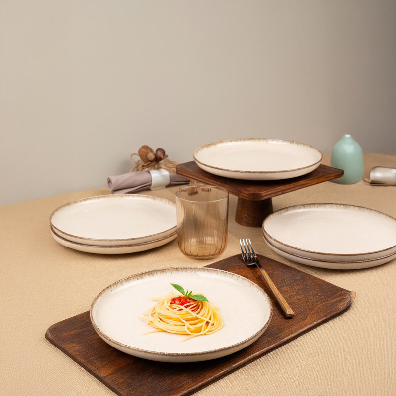 Elegant Cake Serving Set (6 Pieces), Cream Porcelain, 8.3 x 8.3 x 0.8 inches | 100% Microwave-Safe & Dishwasher-Safe | for Celebrations, Birthdays, and Special Occasions, Stylish & Durable Design