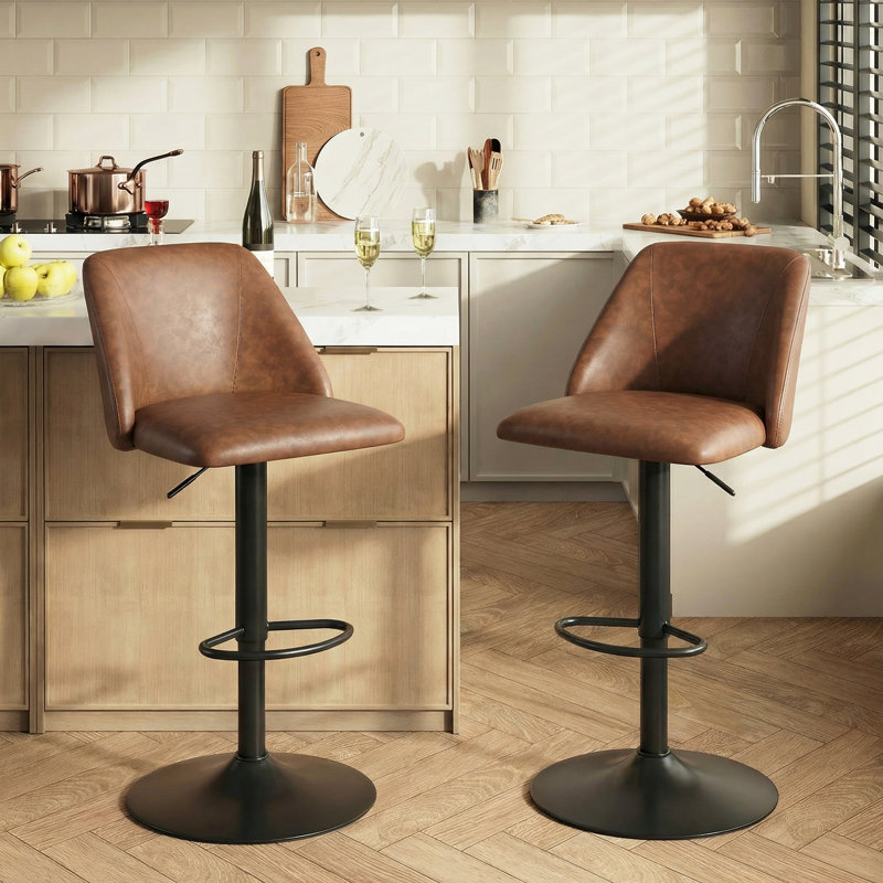 Nouveau tabouret de bar et de comptoir pivotant à hauteur réglable avec repose-pieds, Brun
